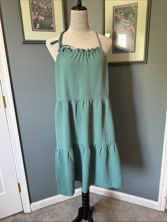Solution Dresses & Skirts - Sleeveless Tiered Smocked Halter Midi Dress - Seafoam Green size L, by Solution